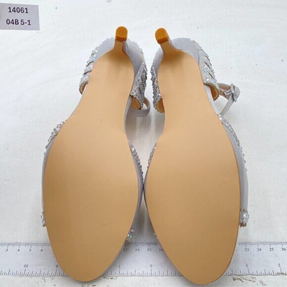 XYD Grey Chic Peep Toe D'Orsay Kitten Heel Rhinestone Studs Ankle Strap Sandal - Picture 7 of 8